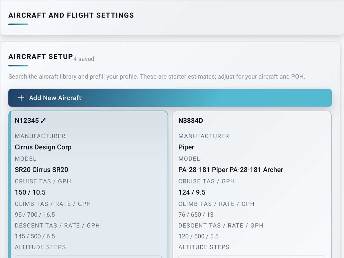 Aircraft performance profiles in AvNav