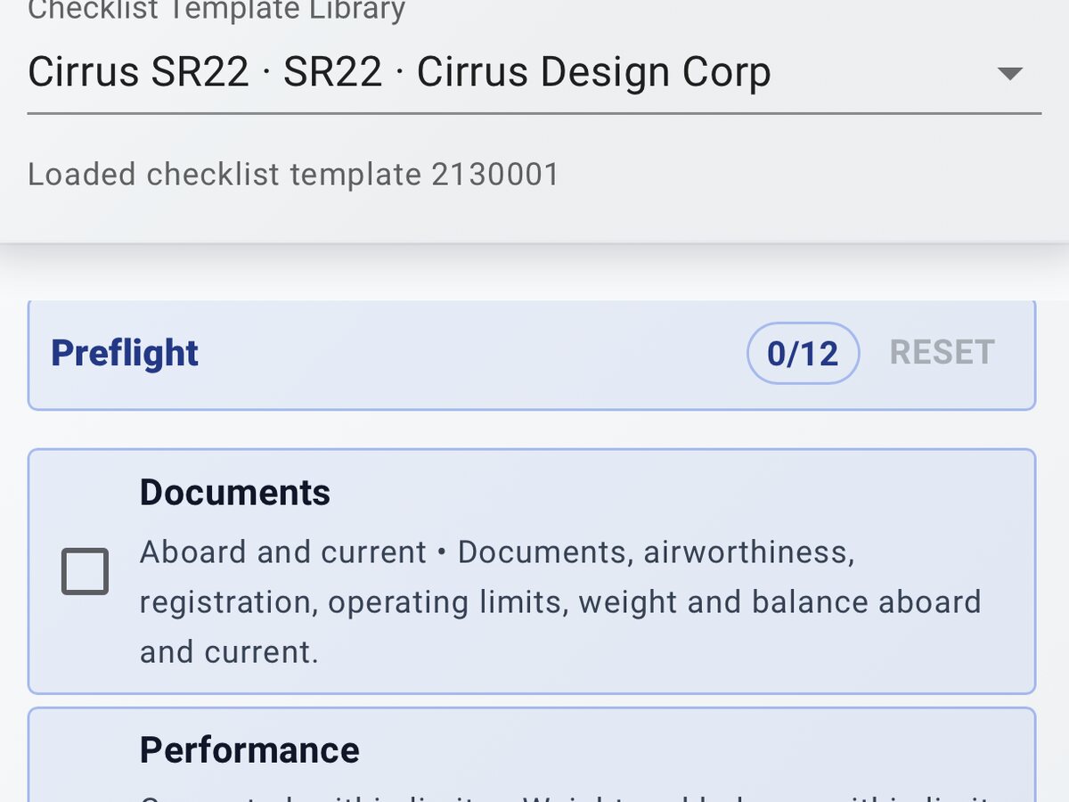 Checklist support in AvNav